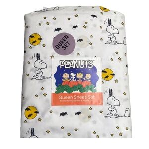 Peanuts Snoopy Halloween QUEEN Sheet Set Bats Stars Ghosts Berkshire Blanket New